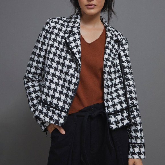 HTF Anthropologie Waverly Houndstooth Moto Jacket